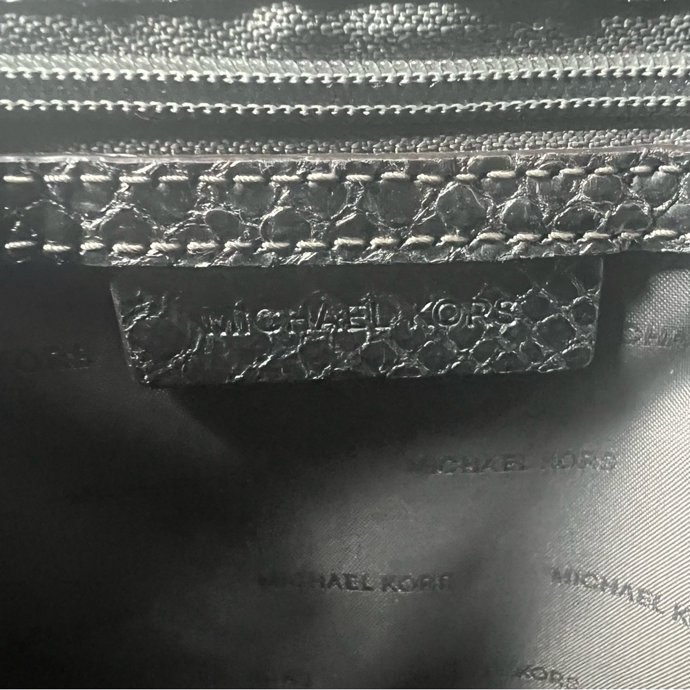 Michael Kors Rhea Silver Metallic Faux Snakeskin Python Embossed Backpack - Picture 15 of 17